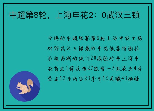 中超第8轮，上海申花2：0武汉三镇